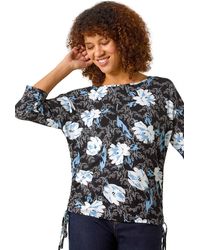 Roman - Floral Print Side Tie Stretch Top - Lyst