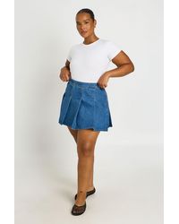 Boohoo - Plus Pleated Denim Skirt - Lyst