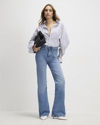 River Island - Flared Jeans High Rise Relaxed Cotton - Lyst