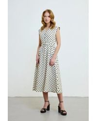 GUSTO - Polka Dot Linen Long Dress With Belt - Lyst