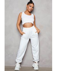 Femme Luxe - High Waisted Shirred Drawstring Pocket Detail Cuffed Joggers - Lyst