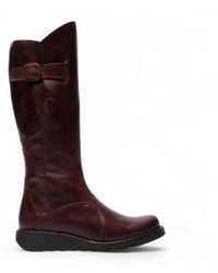 Fly London - Burgundy Mol 2 Leather Wedge Heel Knee High Zip Up Boots - Lyst