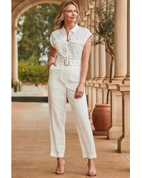 Sosandar - Ivory Linen Blend Utility Jumpsuit - Lyst