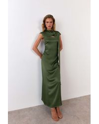 Warehouse - Viscose Draped Scarf Detail Cut-Out Midaxi Dress - Lyst