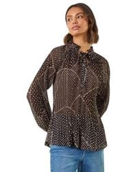 Roman - Spot Print Tie Neck Pleated Top - Lyst