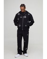 BoohooMAN - Oversized Boxy Worldwide Rhinestone Zip Through Hoodie - Lyst