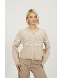 Brave Soul - Pale Fairisle Cardigan With Faux Pearl Buttons - Lyst
