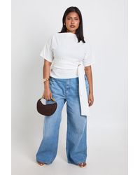 Boohoo - Plus Crepe Grown On Neck Trim Belt Detail Short Sleeve Top - Lyst