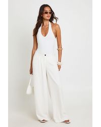 Boohoo - Stripe Linen Look Pleated Wide Leg Tailored Trousers - Lyst