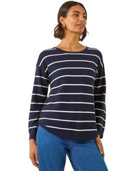 Roman - Stripe Curved Hem Knit Jumper - Lyst