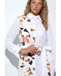 Msn-Collection - Printed Mini Shirt Dress With Tie Detail - Lyst
