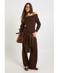 Boohoo - Chunky Knitted Bardot Jumper And Straight Leg Trouser Co-Ord - Lyst