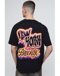 BoohooMAN - Oversized New York Airbrushed Print T-Shirt Cotton - Lyst