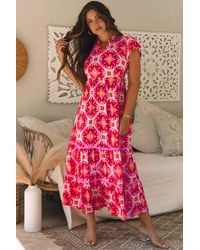 Azura Exchange - Gelaagde Maxi-jurk Met Geometrische Print - Lyst