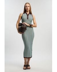 Karen Millen - Knit Contrast Collar Pointelle Sleeveless Midi Dress - Lyst