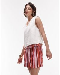 TOPSHOP - High Rise Drawcord Linen Shorts - Lyst