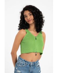 Hiccup - V Neck Knitted Ribbed Zippered Crop Top - Lyst