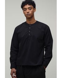 BoohooMAN - Oversized Boxy Long Sleeve Henley Shirt - Lyst