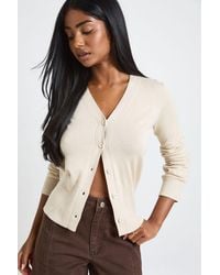 Boohoo - Rib Knit Cinched Hem Cardigan - Lyst