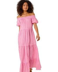 D.u.s.k - Gingham Bardot Tiered Maxi Dress - Lyst