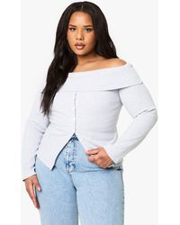 Boohoo - Plus Button Down Bardot Rib Top - Lyst