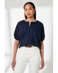 PRINCIPLES - Puff Sleeve Button Front Linen Shirt - Lyst