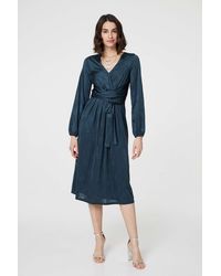 Izabel London - Ruched Long Sleeve Midi Wrap Dress - Lyst