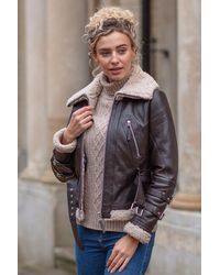 Ashwood Leather - '2420' Ladies Aviator Jacket With Oversized Fur Collar - Lyst