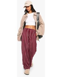 Boohoo - Petite Pinstripe Wide Leg Drawcord Waist Pants - Lyst