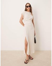 ASOS - Linen Open Back Draped Waist Midi Dress - Lyst