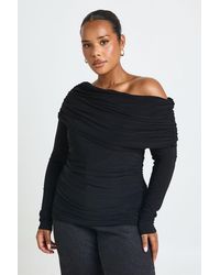 Boohoo - Plus Fold Over Neck Long Sleeve Top - Lyst