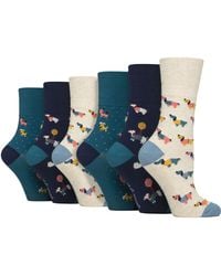 Gentle Grip - 6 Pairs Ladies Non Elastic Cotton Rich Wildlife Dogs Cats Patterned Socks - Lyst