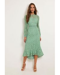 Wallis - Lace High Neck Ruffle Midi Dress - Lyst