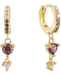 SEOL + GOLD - 18Ct Plated Topaz Cz Drop Hoops - Lyst