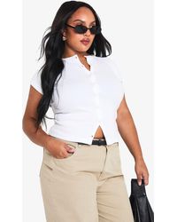Boohoo - Plus Rib Button Through Cap Sleeve Top - Lyst