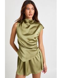 Boohoo - Satin Ruched Detail Mini Dress - Lyst