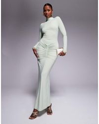 ASOS - Long Sleeve High Neck Maxi Dress With Central Ruched Detail - Lyst