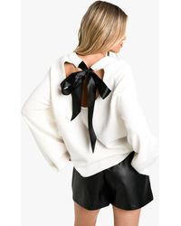 Boohoo - Bow Detail Oversized Knitted Jumper - Lyst