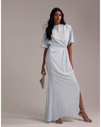 ASOS - Bridesmaids Slash Neck Crepe T-Shirt Sleeve Minimal Drape Maxi Dress - Lyst