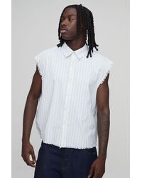 BoohooMAN - Oversized Boxy Sleeveless Double Stripe Raw Seam Shirt - Lyst