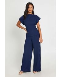 Boohoo - Petite Crinkle Tie Back Top Wide Leg Trouser Co Ord - Lyst