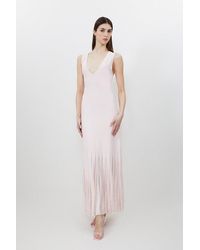 Karen Millen - Viscose Blend Sheer Skirt Maxi Knit Dress - Lyst