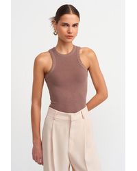 Dilvin - Mouwloze Geribbelde Brei Blouse - Lyst