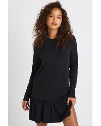 Boohoo - Long Sleeve Drop Hem Smock Dress - Lyst