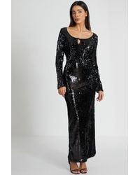Quiz - Sequin Tie Front Maxi Dress - Lyst