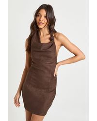 Boohoo - Faux Suede Knot Detail Mini Dress - Lyst