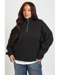 Boohoo - Plus Oversized Half Zip Sweatshirt - Lyst