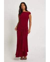 Boohoo - Petite Double Layer Asymmetric Wrap Detail Maxi Dress - Lyst