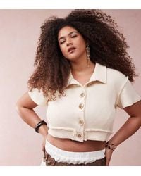 ASOS - Design Button Down Cropped Waffle Shirt - Lyst
