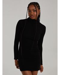 Pink Vanilla - Chunky Brushed Rib Roll Neck Dress - Lyst